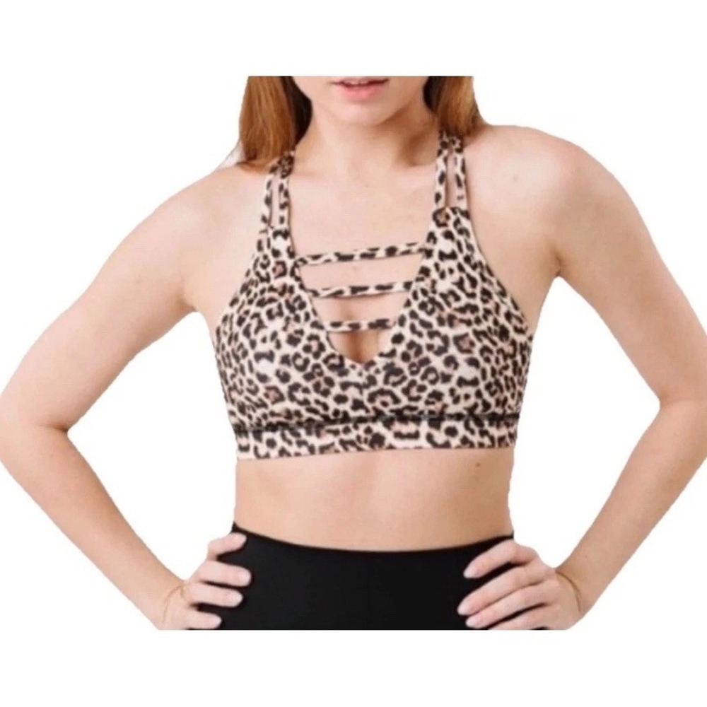 Zyia Active Leopard Print Grid‎ Bra Racerback Sports Bra Women's Size Small